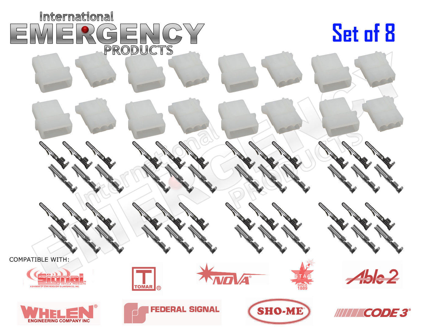 8 Sets of 3-Pin Connector for Strobe AMP Power Supplies, Bulbs & Cable